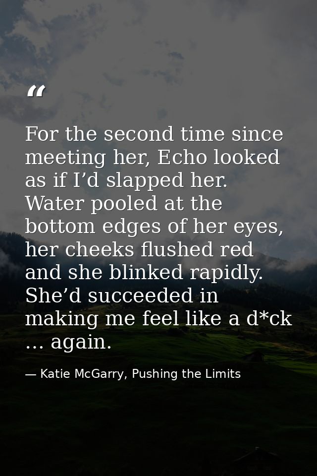 For the second time since meeting her, Echo looked as if I’d slapped her. Water pooled at the bottom edges of her eyes,  — Katie McGarry, Pushing the Limits
