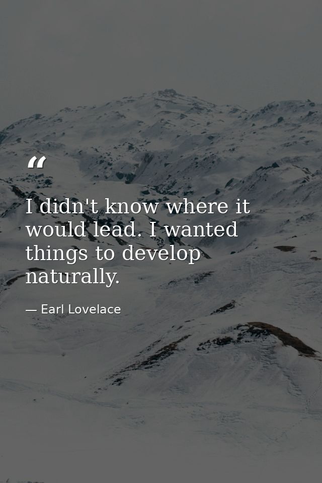 I didn't know where it would lead. I wanted things to develop naturally. — Earl Lovelace