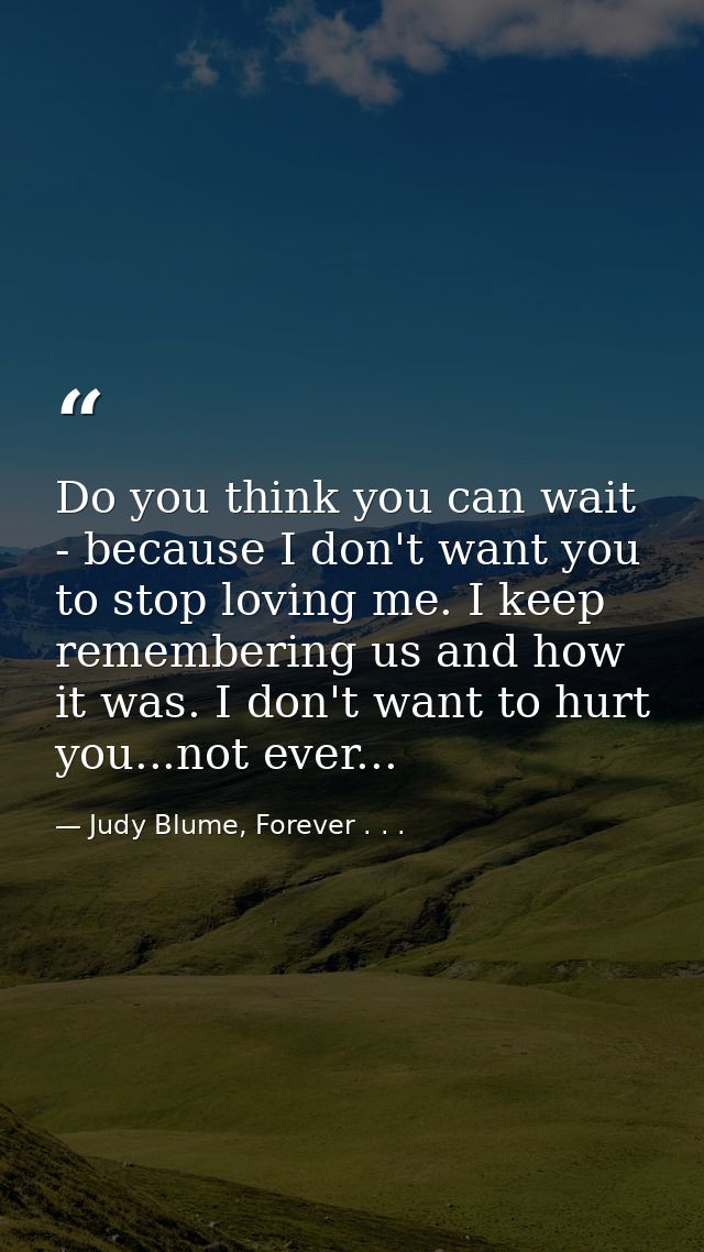 Do you think you can wait - because I don't want you to stop loving me. I keep remembering us and how it was. I don't wa — Judy Blume, Forever . . .