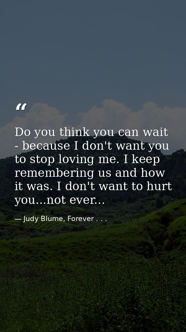 Do you think you can wait - because I don't want you to stop loving me. I keep remembering us and how it was. I don't wa — Judy Blume, Forever . . .