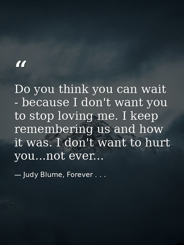 Do you think you can wait - because I don't want you to stop loving me. I keep remembering us and how it was. I don't wa — Judy Blume, Forever . . .
