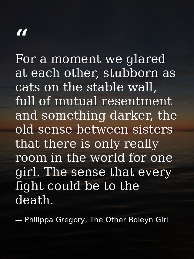 For a moment we glared at each other, stubborn as cats on the stable wall, full of mutual resentment and something darke — Philippa Gregory, The Other Boleyn Girl