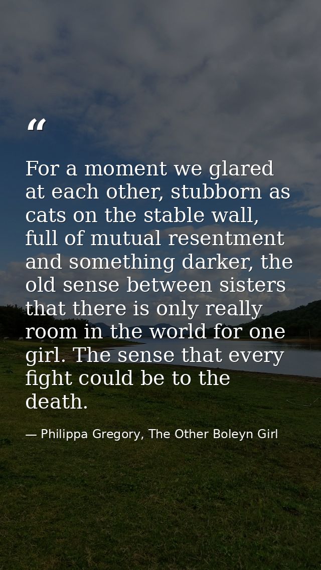For a moment we glared at each other, stubborn as cats on the stable wall, full of mutual resentment and something darke — Philippa Gregory, The Other Boleyn Girl