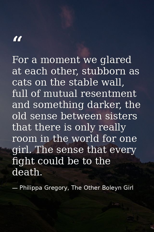 For a moment we glared at each other, stubborn as cats on the stable wall, full of mutual resentment and something darke — Philippa Gregory, The Other Boleyn Girl