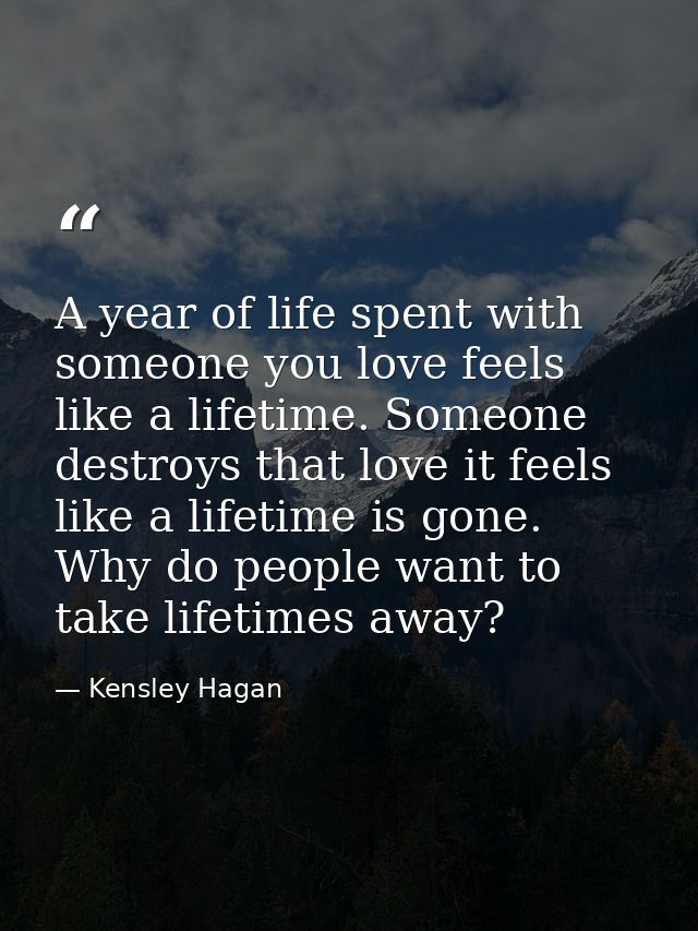 A year of life spent with someone you love feels like a lifetime. Someone destroys that love it feels like a lifetime is — Kensley Hagan