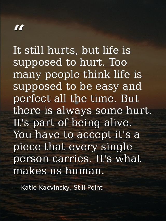 It still hurts, but life is supposed to hurt. Too many people think life is supposed to be easy and perfect all the time — Katie Kacvinsky, Still Point