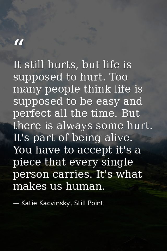 It still hurts, but life is supposed to hurt. Too many people think life is supposed to be easy and perfect all the time — Katie Kacvinsky, Still Point