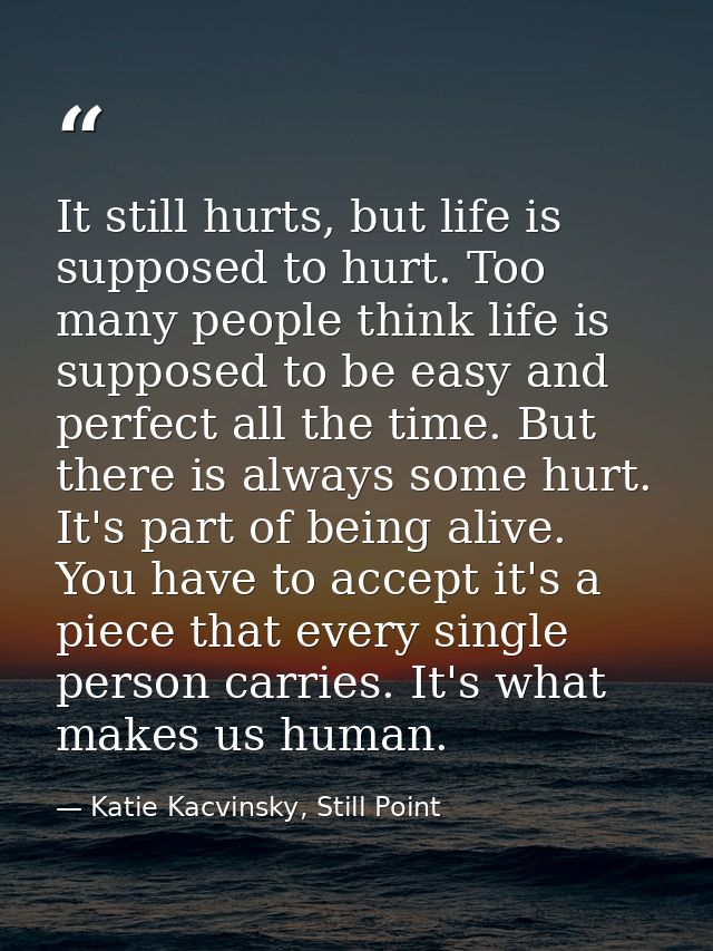 It still hurts, but life is supposed to hurt. Too many people think life is supposed to be easy and perfect all the time — Katie Kacvinsky, Still Point