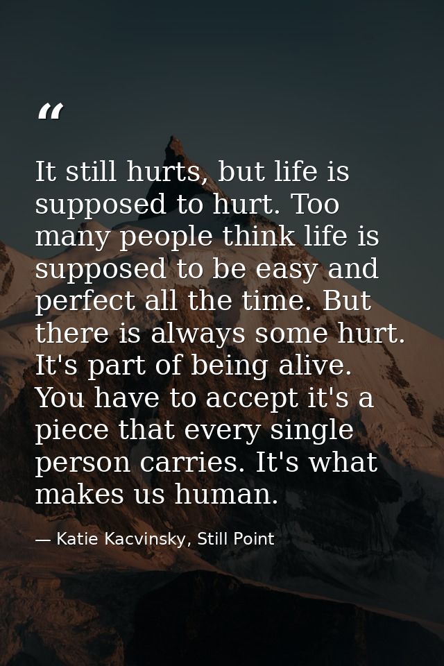 It still hurts, but life is supposed to hurt. Too many people think life is supposed to be easy and perfect all the time — Katie Kacvinsky, Still Point