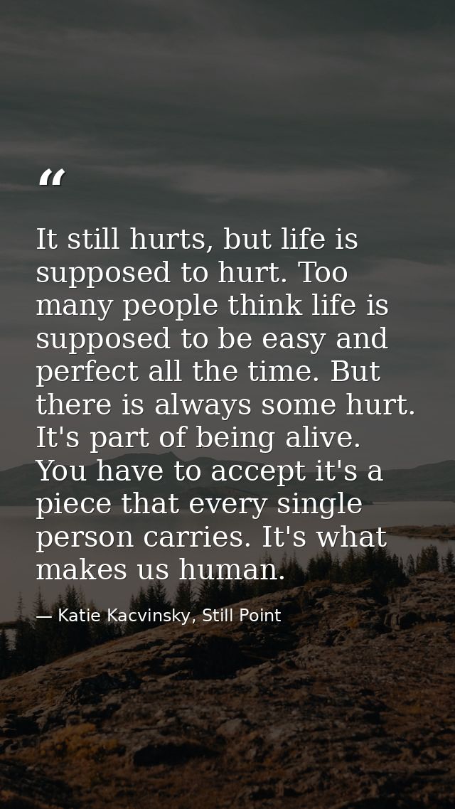 It still hurts, but life is supposed to hurt. Too many people think life is supposed to be easy and perfect all the time — Katie Kacvinsky, Still Point