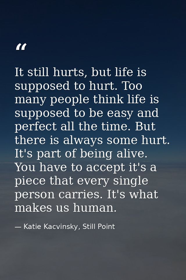 It still hurts, but life is supposed to hurt. Too many people think life is supposed to be easy and perfect all the time — Katie Kacvinsky, Still Point