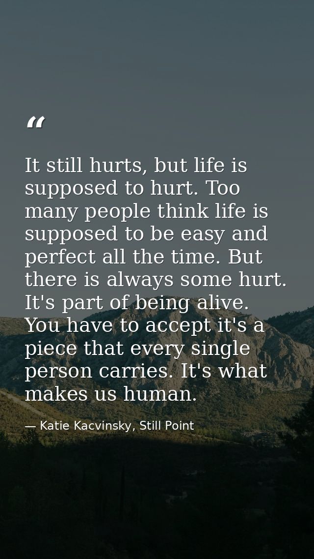 It still hurts, but life is supposed to hurt. Too many people think life is supposed to be easy and perfect all the time — Katie Kacvinsky, Still Point