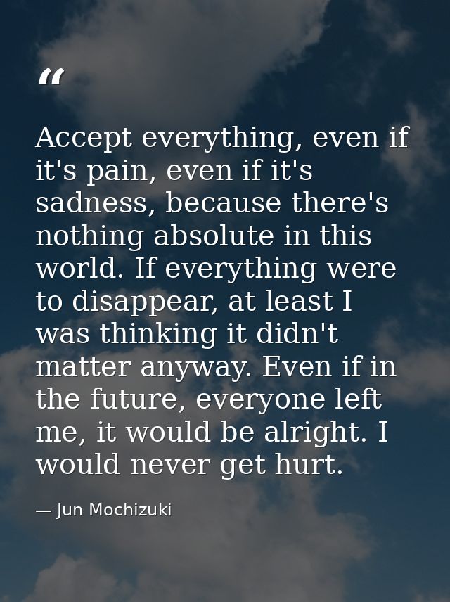 Accept everything, even if it's pain, even if it's sadness, because there's nothing absolute in this world. If everythin — Jun Mochizuki