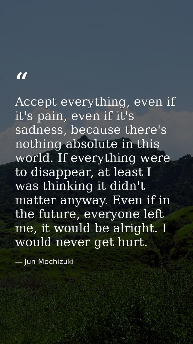 Accept everything, even if it's pain, even if it's sadness, because there's nothing absolute in this world. If everythin — Jun Mochizuki
