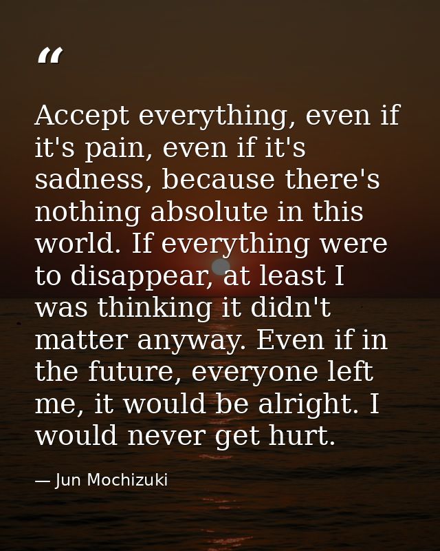 Accept everything, even if it's pain, even if it's sadness, because there's nothing absolute in this world. If everythin — Jun Mochizuki