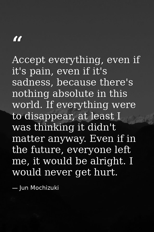 Accept everything, even if it's pain, even if it's sadness, because there's nothing absolute in this world. If everythin — Jun Mochizuki