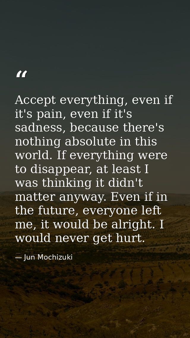Accept everything, even if it's pain, even if it's sadness, because there's nothing absolute in this world. If everythin — Jun Mochizuki