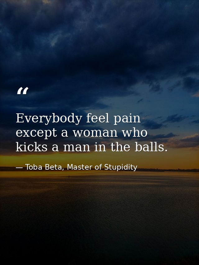 Everybody feel pain except a woman who kicks a man in the balls. — Toba Beta, Master of Stupidity