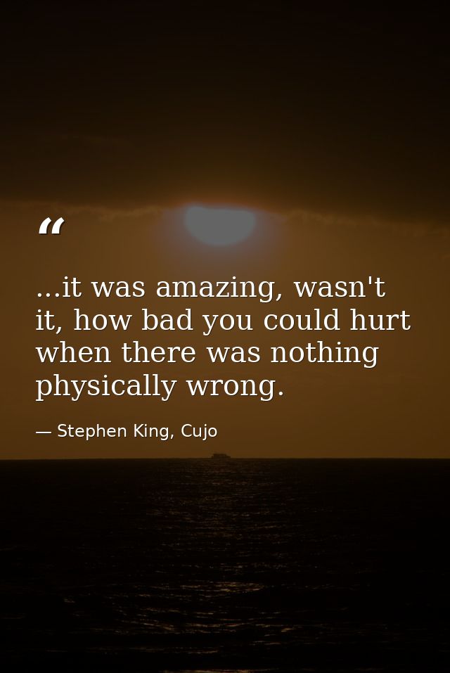 ...it was amazing, wasn't it, how bad you could hurt when there was nothing physically wrong. — Stephen King, Cujo
