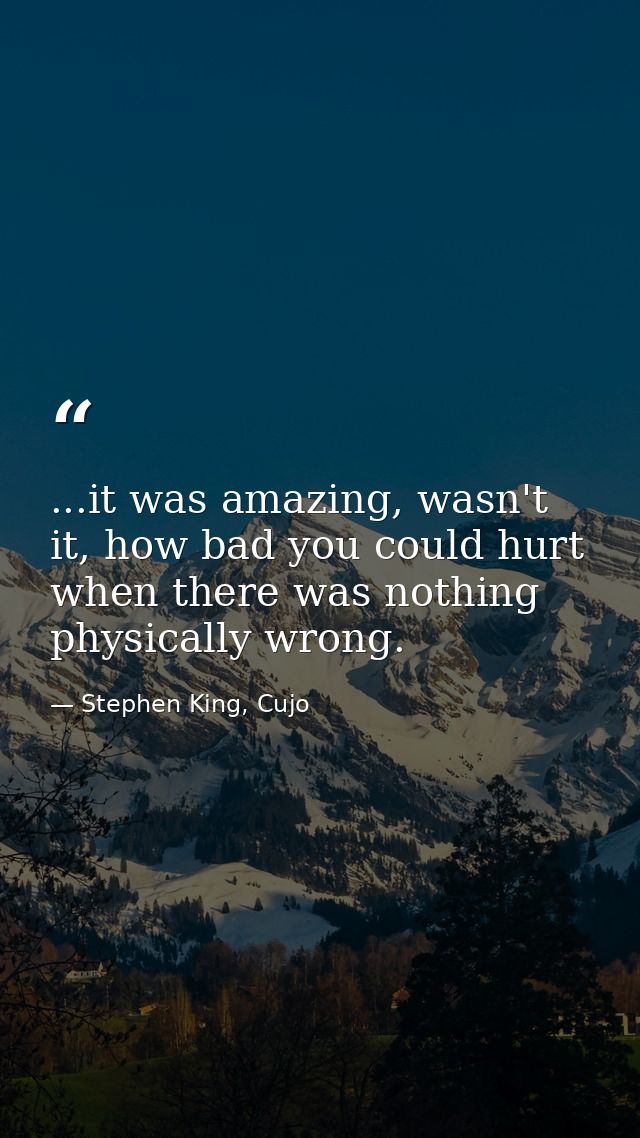 ...it was amazing, wasn't it, how bad you could hurt when there was nothing physically wrong. — Stephen King, Cujo