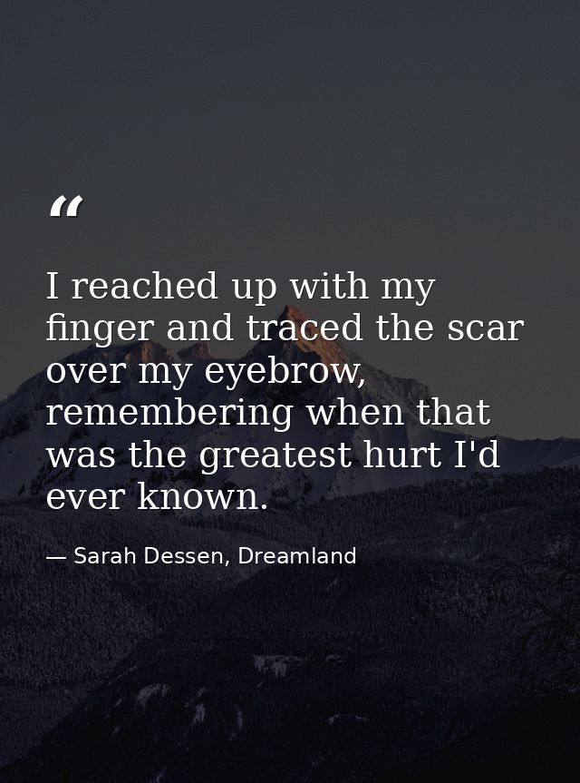 I reached up with my finger and traced the scar over my eyebrow, remembering when that was the greatest hurt I'd ever kn — Sarah Dessen, Dreamland