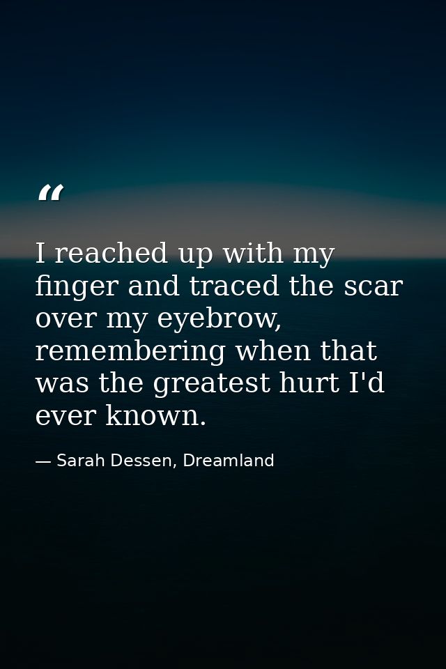 I reached up with my finger and traced the scar over my eyebrow, remembering when that was the greatest hurt I'd ever kn — Sarah Dessen, Dreamland