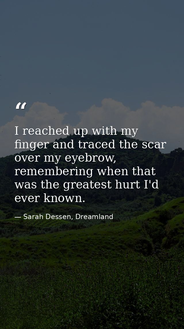 I reached up with my finger and traced the scar over my eyebrow, remembering when that was the greatest hurt I'd ever kn — Sarah Dessen, Dreamland