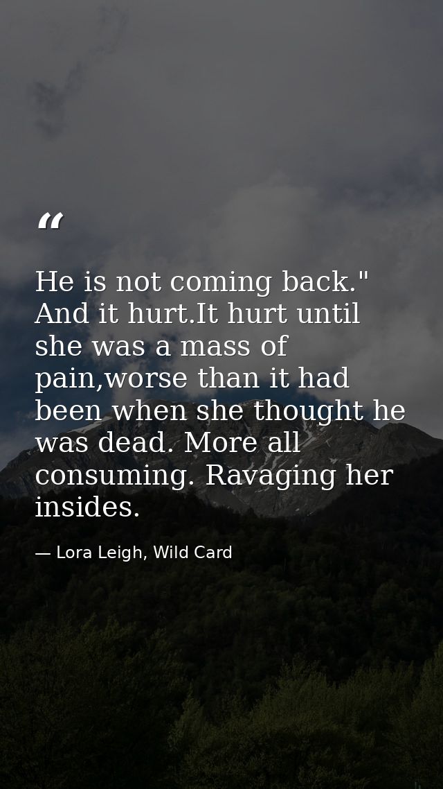 He is not coming back." And it hurt.It hurt until she was a mass of pain,worse than it had been when she thought he was  — Lora Leigh, Wild Card