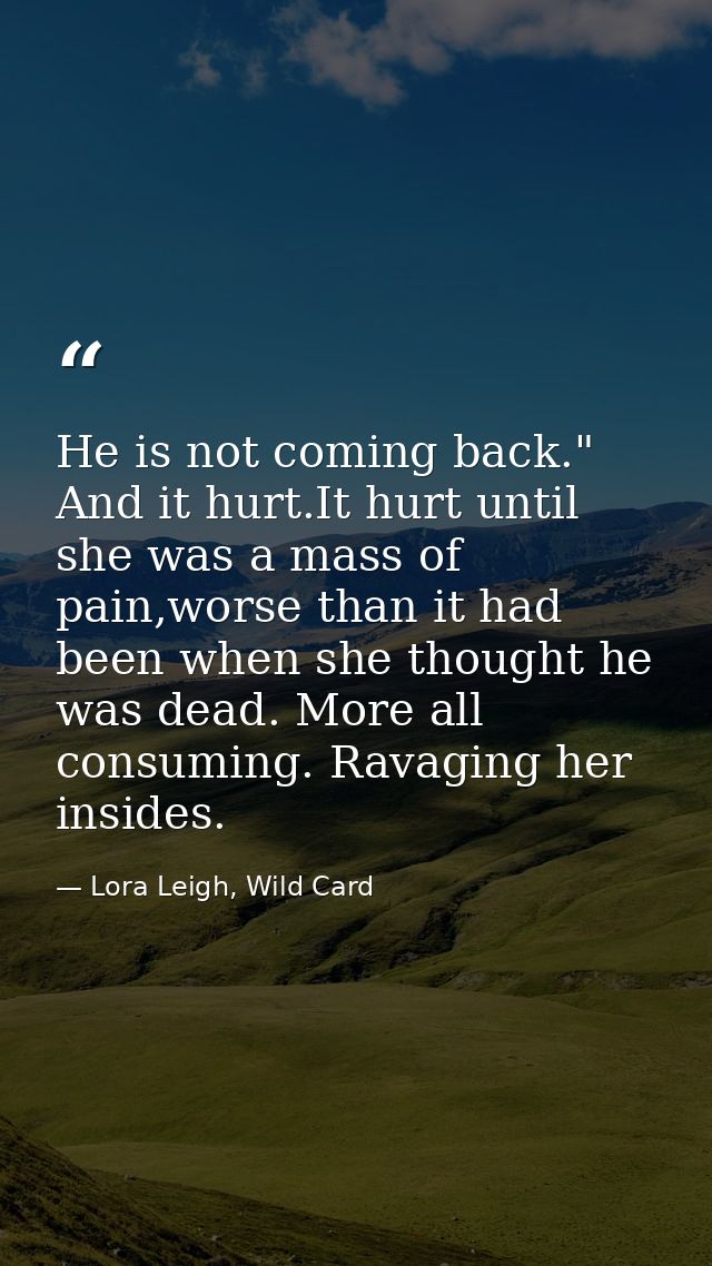 He is not coming back." And it hurt.It hurt until she was a mass of pain,worse than it had been when she thought he was  — Lora Leigh, Wild Card