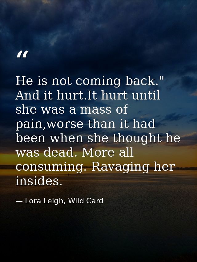 He is not coming back." And it hurt.It hurt until she was a mass of pain,worse than it had been when she thought he was  — Lora Leigh, Wild Card
