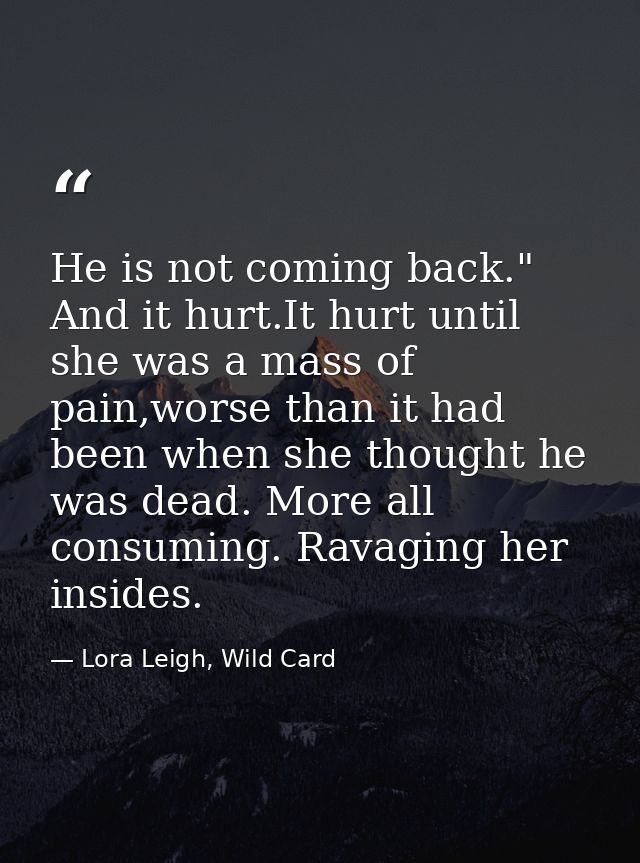 He is not coming back." And it hurt.It hurt until she was a mass of pain,worse than it had been when she thought he was  — Lora Leigh, Wild Card