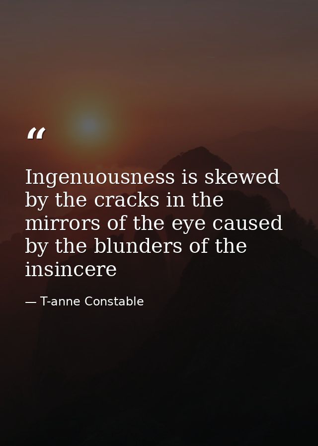 Ingenuousness is skewed by the cracks in the mirrors of the eye caused by the blunders of the insincere — T-anne Constable