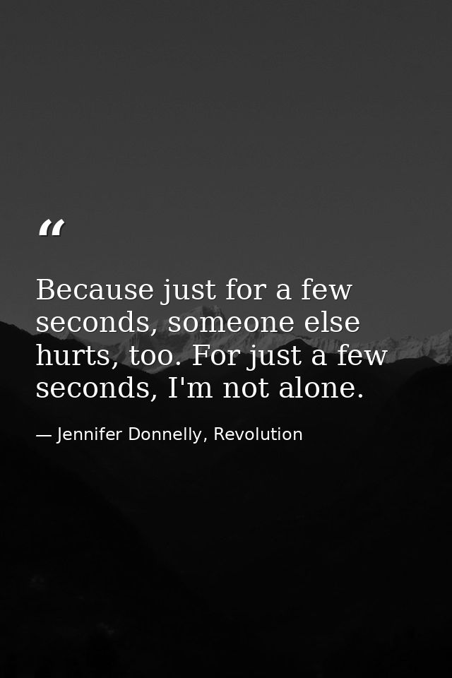 Because just for a few seconds, someone else hurts, too. For just a few seconds, I'm not alone. — Jennifer Donnelly, Revolution
