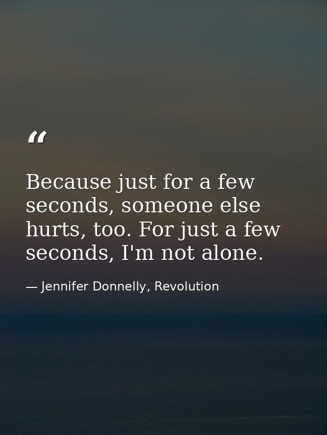 Because just for a few seconds, someone else hurts, too. For just a few seconds, I'm not alone. — Jennifer Donnelly, Revolution