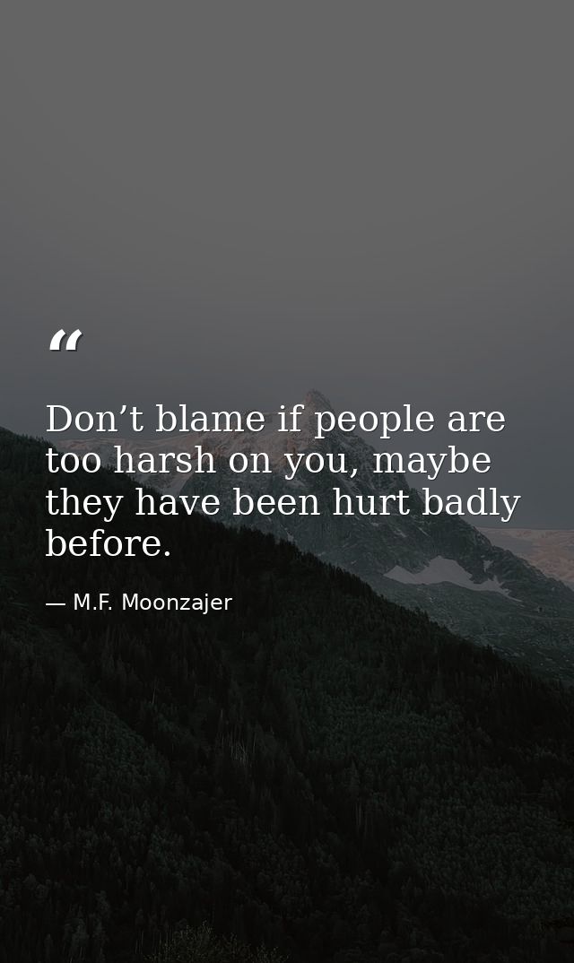 Don’t blame if people are too harsh on you, maybe they have been hurt badly before. — M.F. Moonzajer