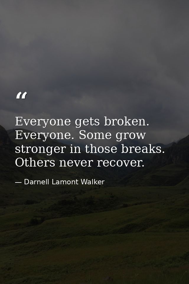 Everyone gets broken. Everyone. Some grow stronger in those breaks. Others never recover. — Darnell Lamont Walker
