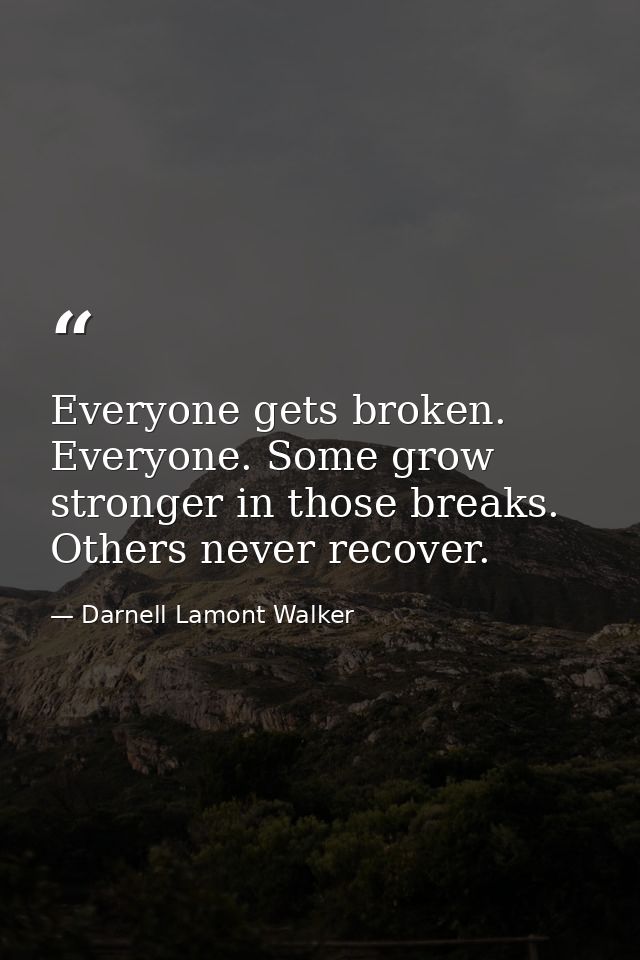 Everyone gets broken. Everyone. Some grow stronger in those breaks. Others never recover. — Darnell Lamont Walker