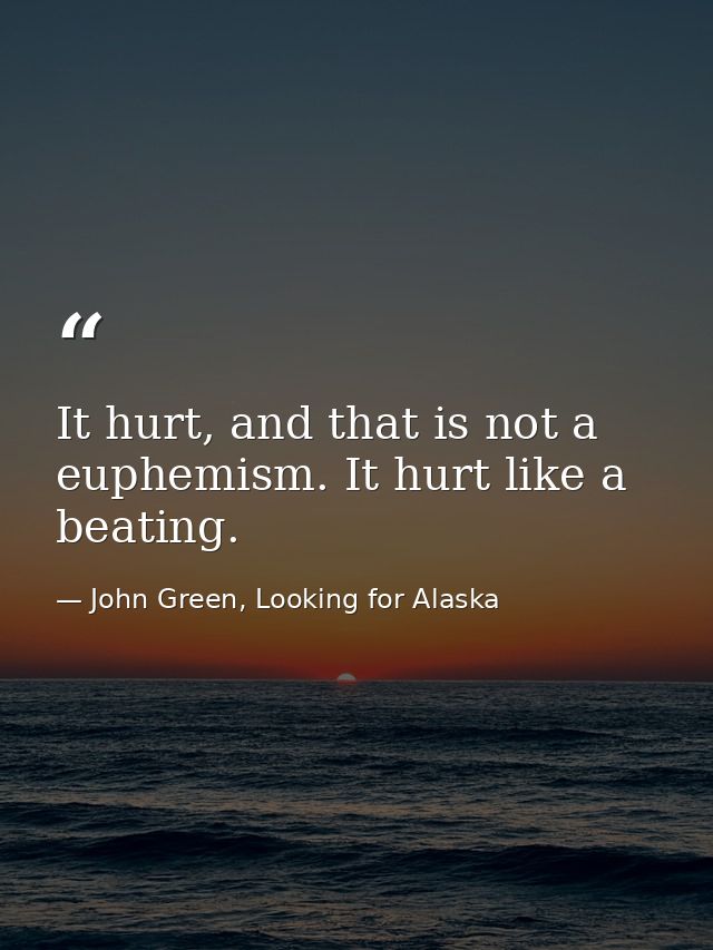 It hurt, and that is not a euphemism. It hurt like a beating. — John Green, Looking for Alaska