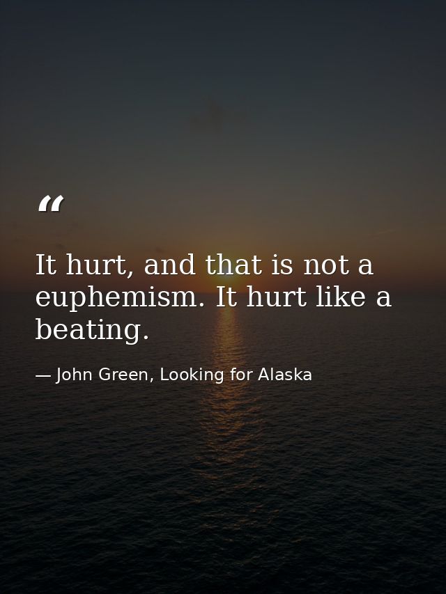 It hurt, and that is not a euphemism. It hurt like a beating. — John Green, Looking for Alaska
