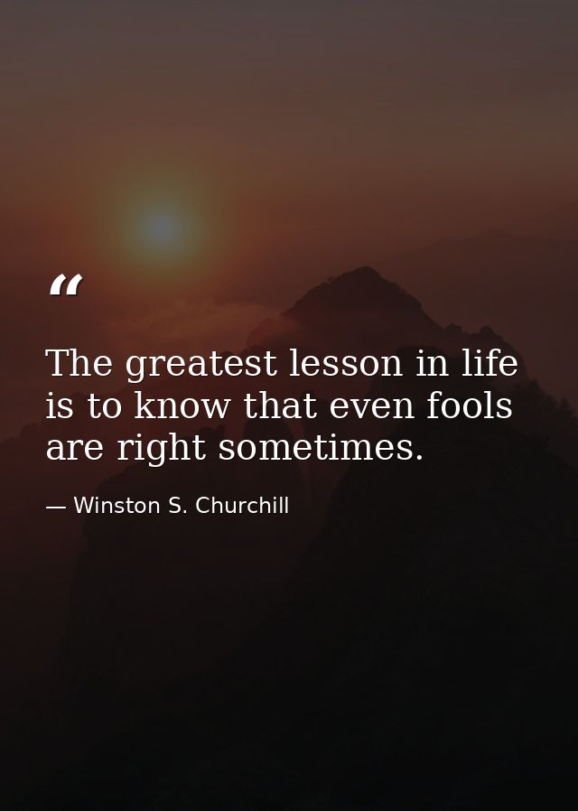 The greatest lesson in life is to know that even fools are right sometimes. — Winston S. Churchill
