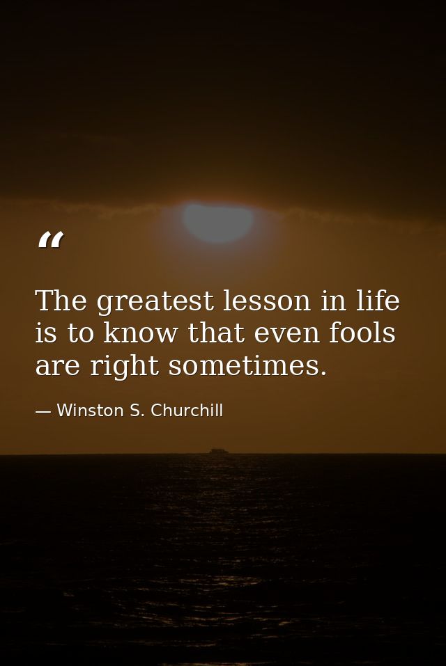 The greatest lesson in life is to know that even fools are right sometimes. — Winston S. Churchill