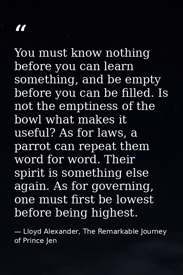 You must know nothing before you can learn something, and be empty before you can be filled. Is not the emptiness of the — Lloyd Alexander, The Remarkable Journey of Prince Jen