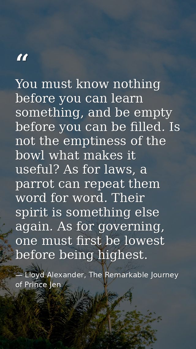 You must know nothing before you can learn something, and be empty before you can be filled. Is not the emptiness of the — Lloyd Alexander, The Remarkable Journey of Prince Jen