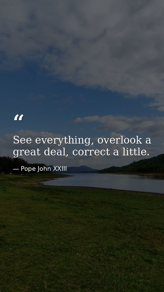 See everything, overlook a great deal, correct a little. — Pope John XXIII