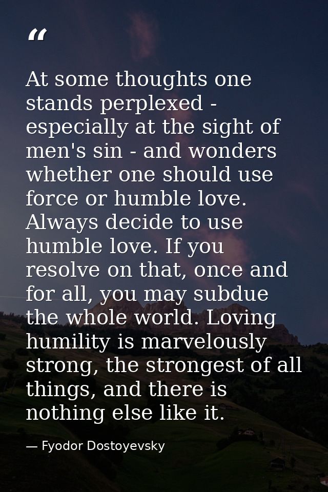 At some thoughts one stands perplexed - especially at the sight of men's sin - and wonders whether one should use force  — Fyodor Dostoyevsky