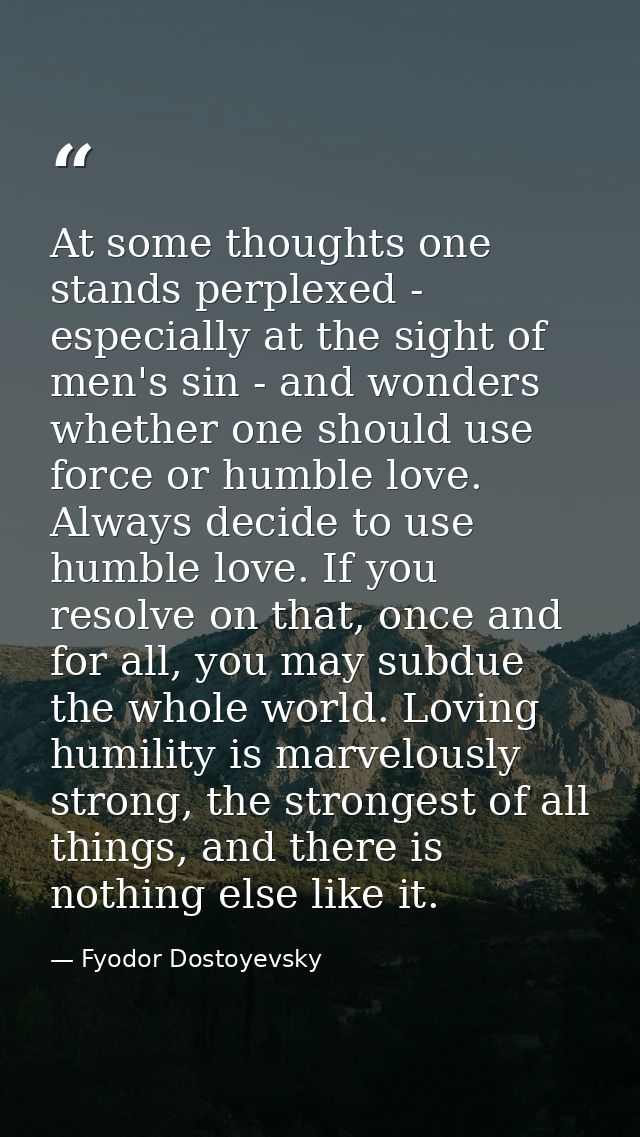 At some thoughts one stands perplexed - especially at the sight of men's sin - and wonders whether one should use force  — Fyodor Dostoyevsky
