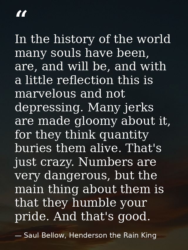 In the history of the world many souls have been, are, and will be, and with a little reflection this is marvelous and n — Saul Bellow, Henderson the Rain King