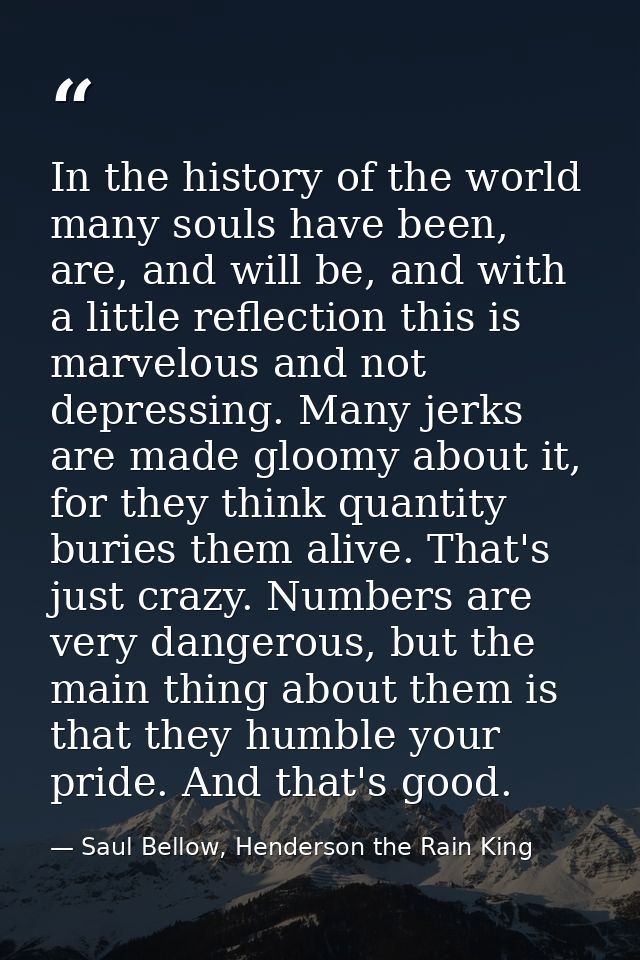 In the history of the world many souls have been, are, and will be, and with a little reflection this is marvelous and n — Saul Bellow, Henderson the Rain King