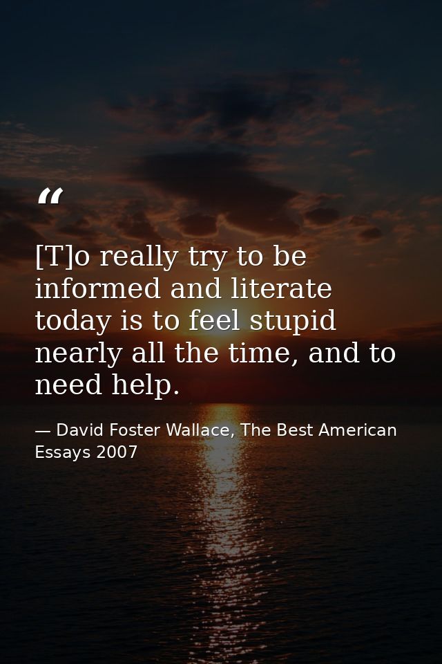 [T]o really try to be informed and literate today is to feel stupid nearly all the time, and to need help. — David Foster Wallace, The Best American Essays 2007