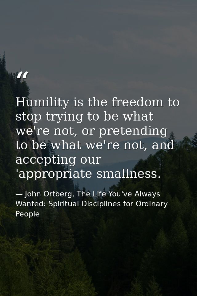 Humility is the freedom to stop trying to be what we're not, or pretending to be what we're not, and accepting our 'appr — John Ortberg, The Life You've Always Wanted: Spiritual Disciplines for Ordinary People